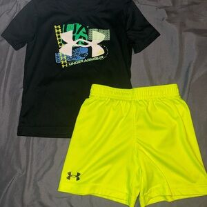 Under Armour Black and Neon Green Kids Matching Set